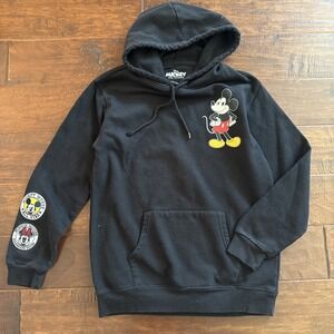 Disney Mickey‎ & Friends Black Graphic Hoodie Size Small Patches And Back Logo